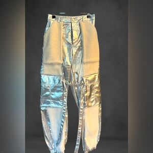 New mettallic silver cargo style pant